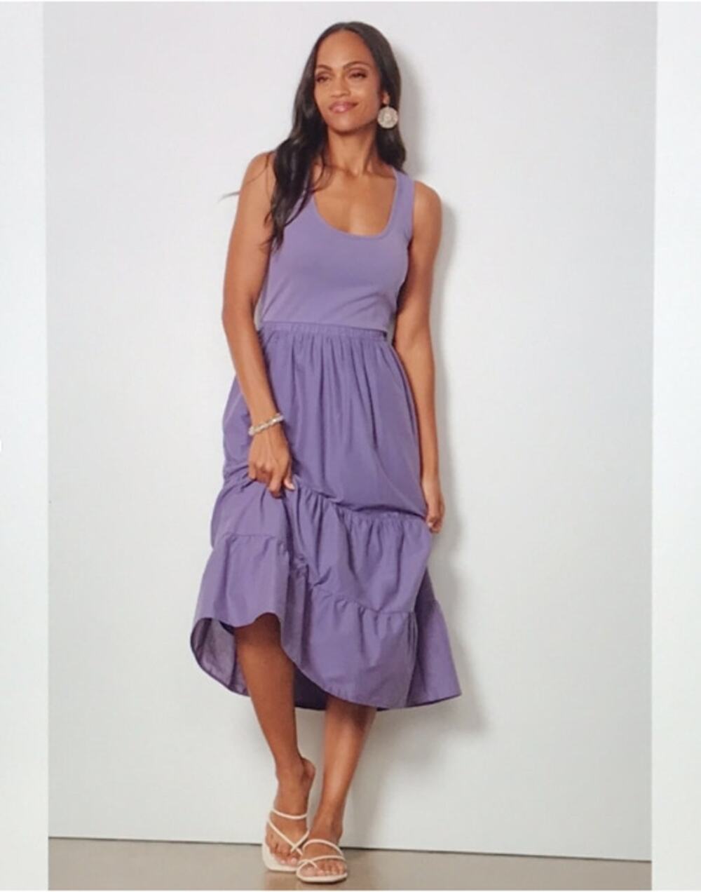 EVEREVE Marguerite Midi Dress Cadet Purple Blue Sz L NWT $108 {3Z39}
